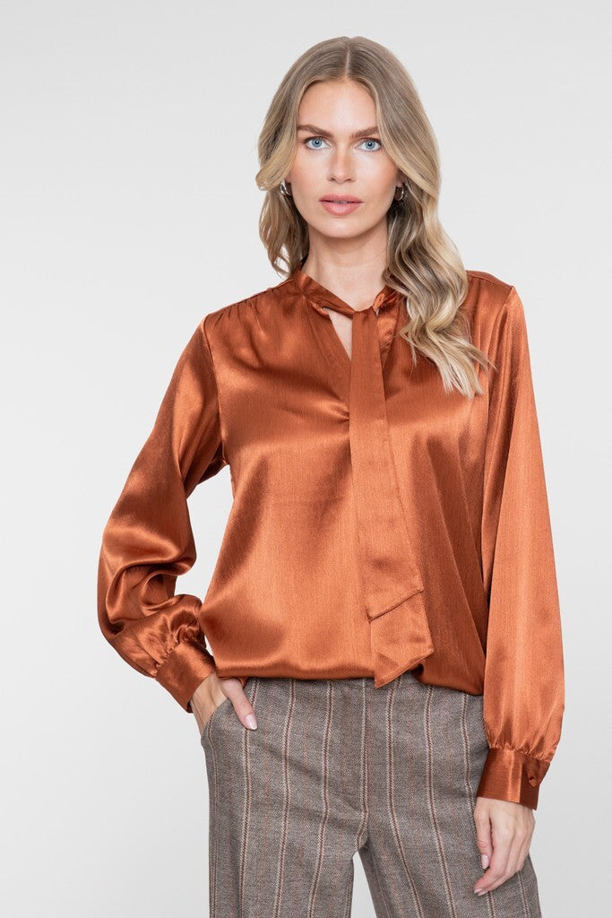 GEISHA BLOUSE MET STRIKDETAIL COPPER