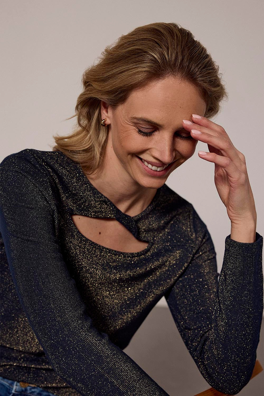 TRAMONTANA TOP LUREX TWISTED NECK DETAIL MIDNIGHT