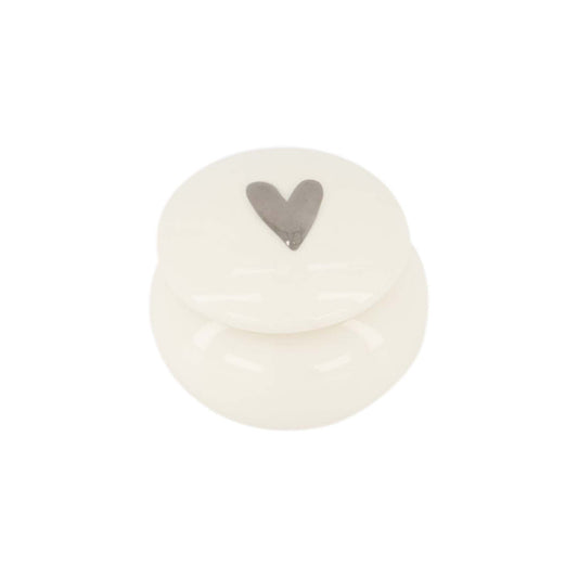 ZUSSS GEURKAARS KERAMIEK BOL MET DEKSEL ZILVER HARTJE WIT