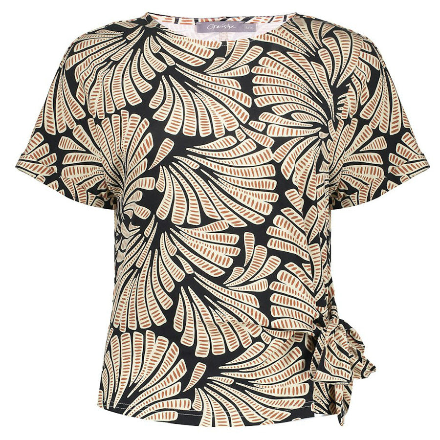 GEISHA TOP MET PRINT ZWART/BRUIN