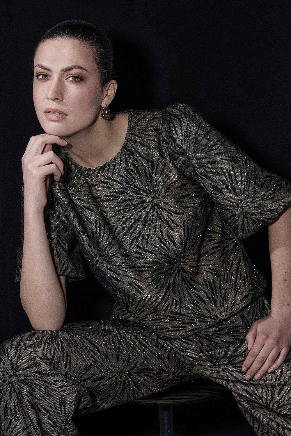 TRAMONTANA TOP PUFF SLEEVE SPARKLING PATTERN BLACK