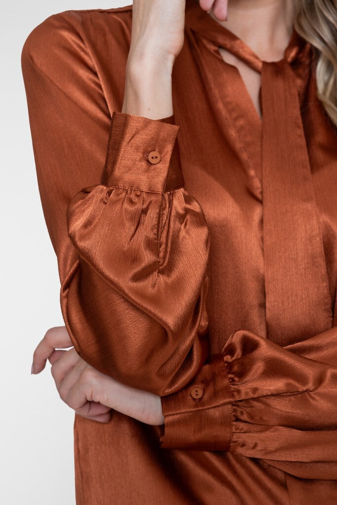 GEISHA BLOUSE MET STRIKDETAIL COPPER