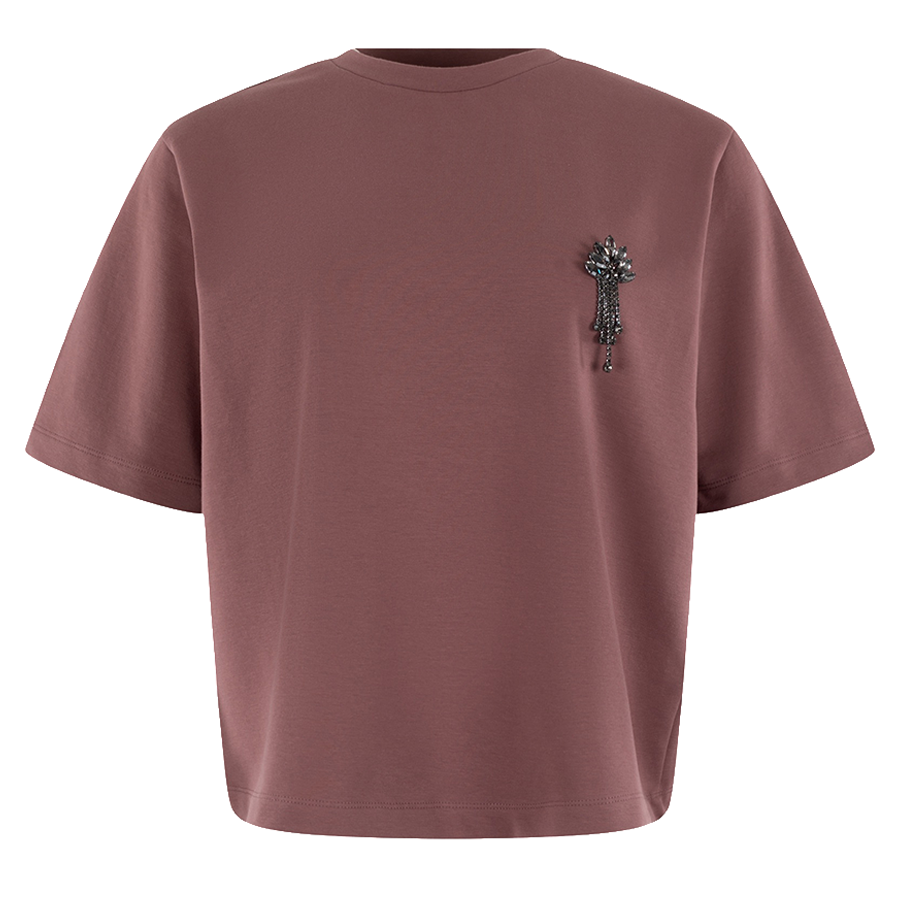 ANNA T-SHIRT MET BROCHE DARK BLUSH