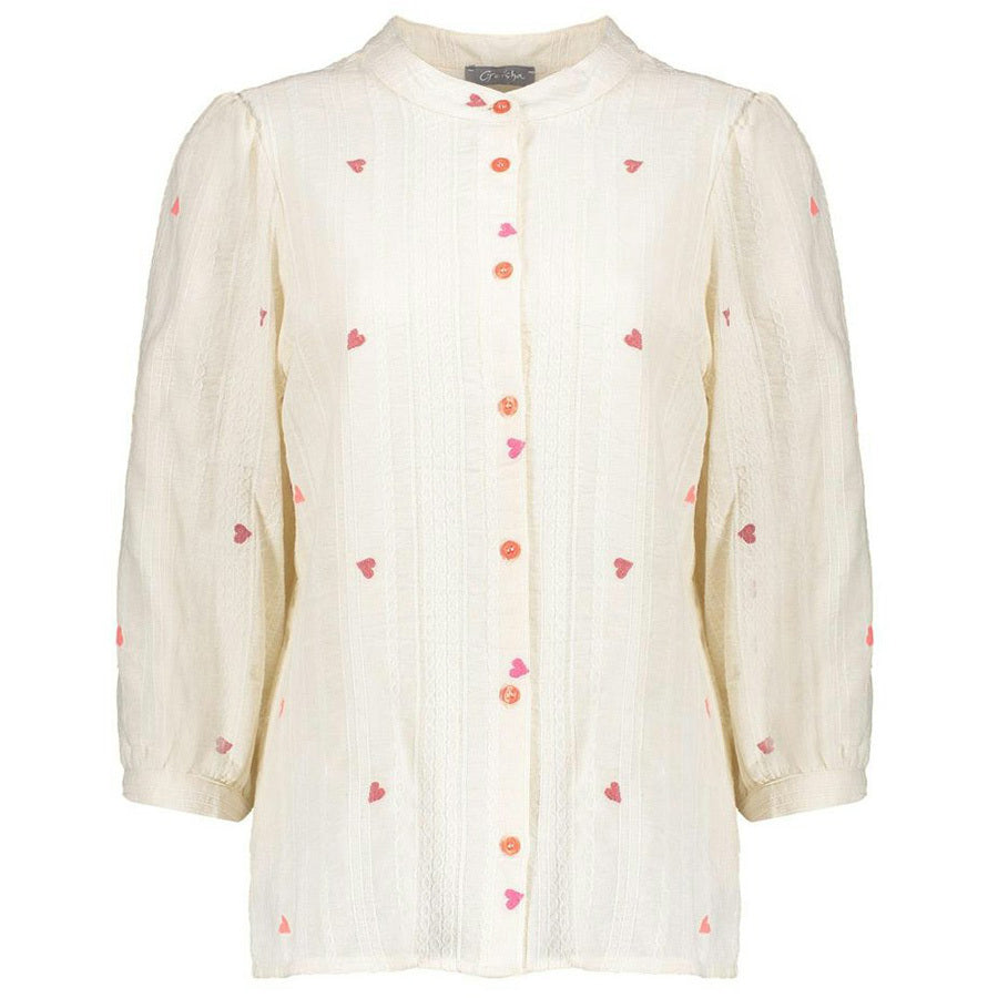 GEISHA BLOUSE HEARTS OFF-WHITE/RED