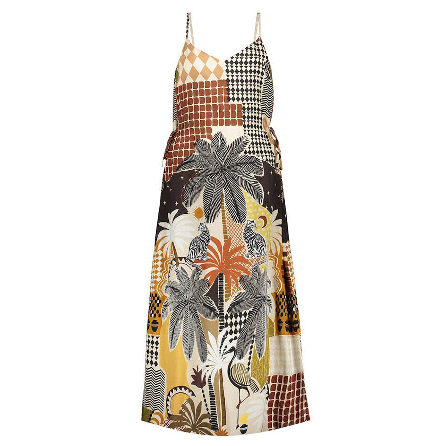 GEISHA JURK MET GRAFISCHE PRINT BRUIN/ZAND/ZWART
