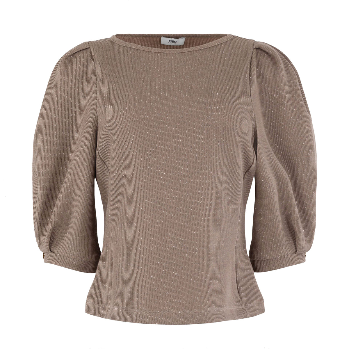 ANNA TOP MET POFMOUWEN TAUPE
