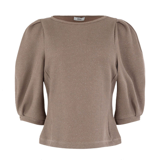 ANNA TOP MET POFMOUWEN TAUPE