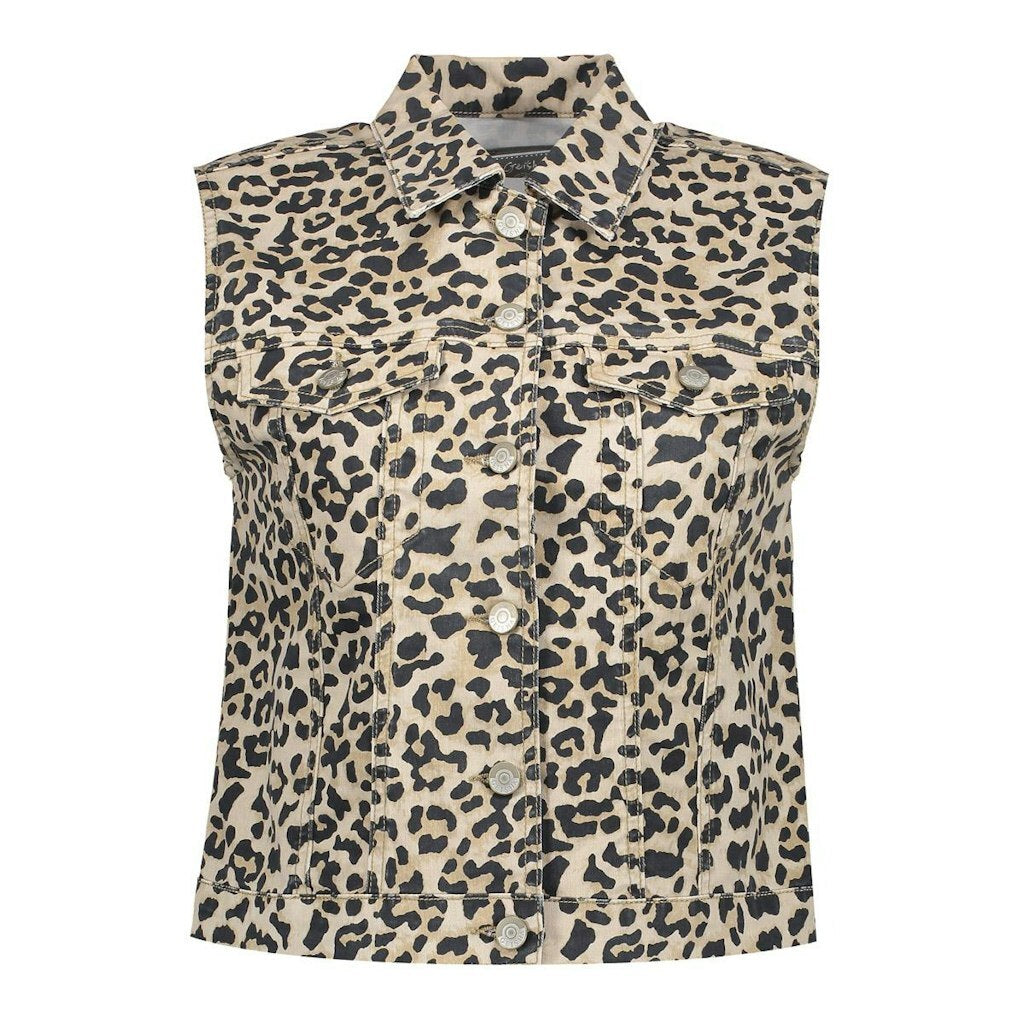 GEISHA GILET MET LEOPARD PRINT SAND/BLACK