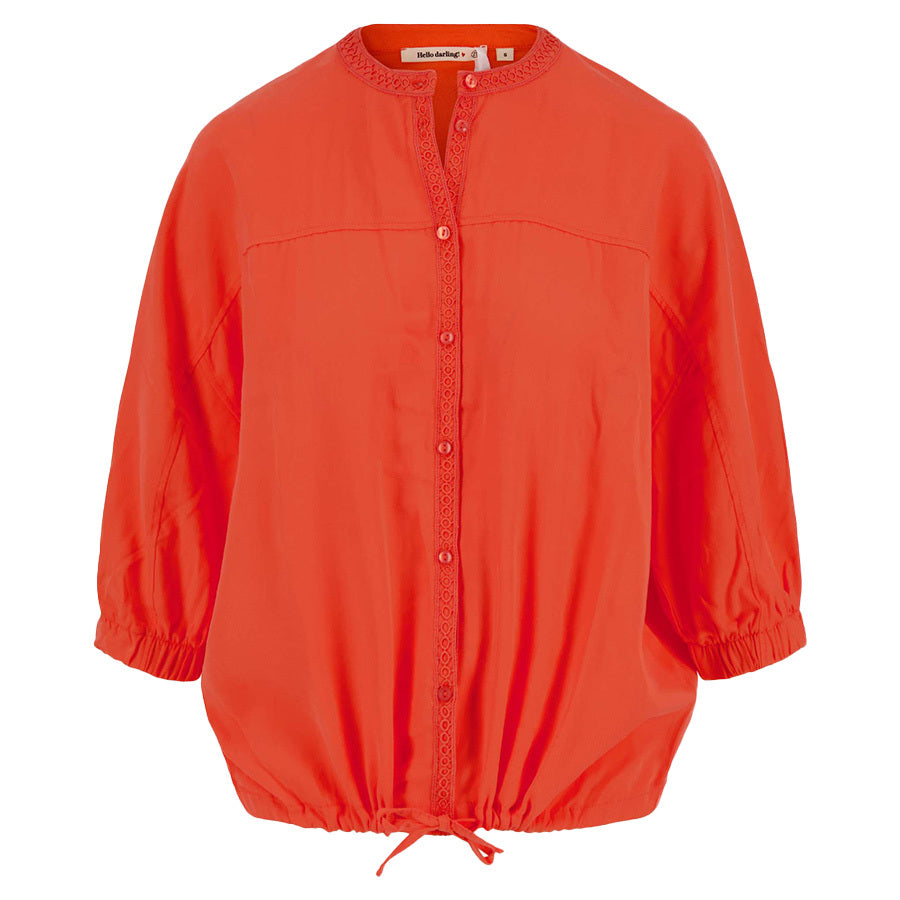 ZUSSS BLOUSE LYOCELL BALLONMOUW CORAL