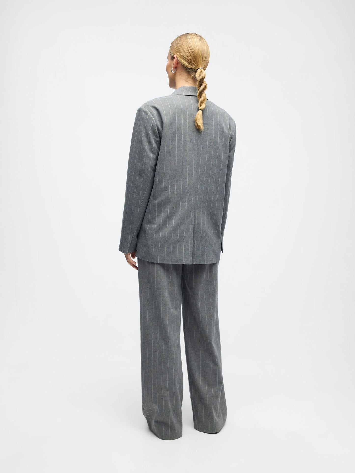 OBJECT BLAZER LISA MEDIUM GREY MELANGE/HUMUS PINSTRIPE