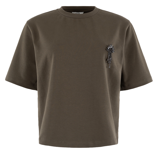 ANNA T-SHIRT MET BROCHE DARK KAKI