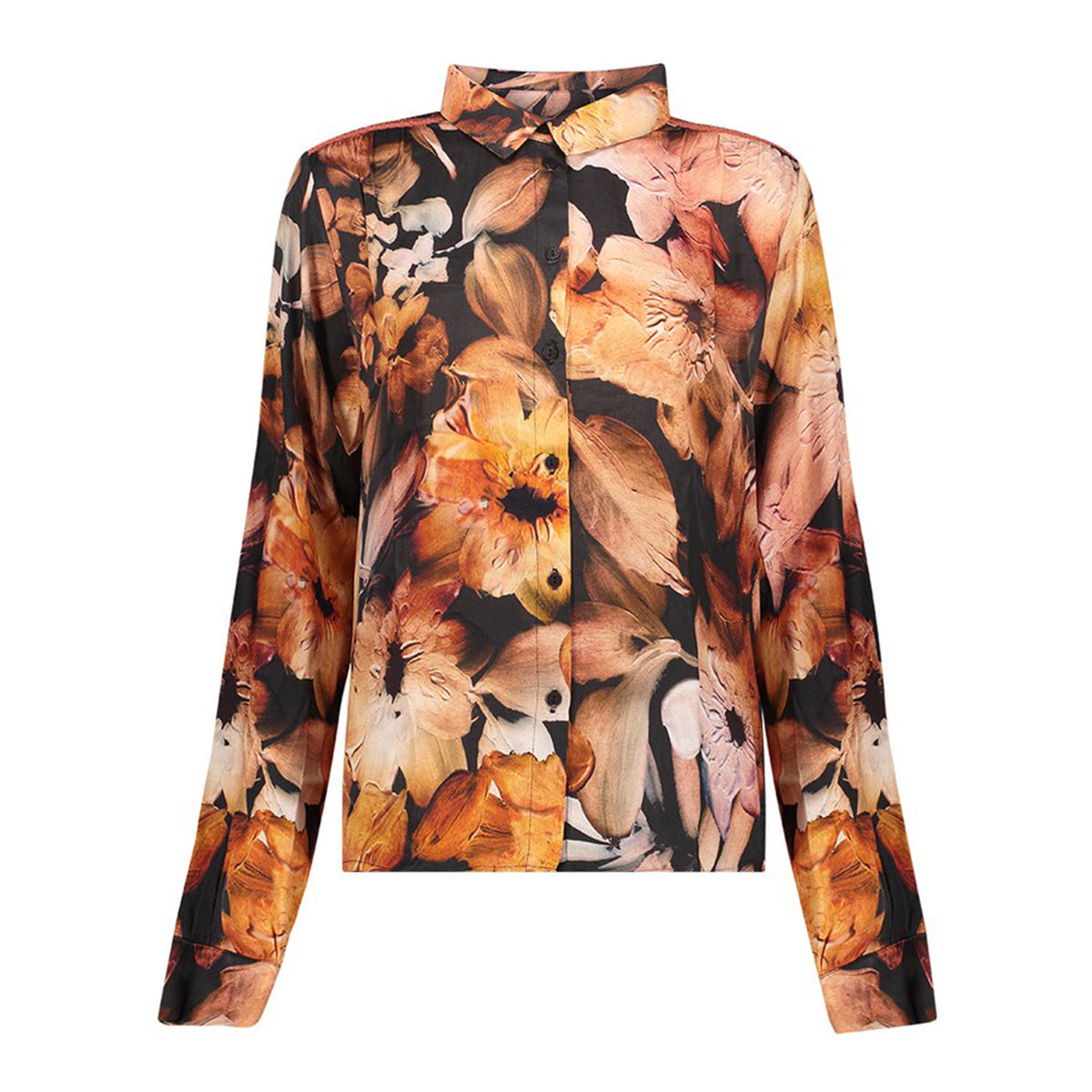 GEISHA BLOUSE MET FLORAL PRINT BRIQUE/BLACK