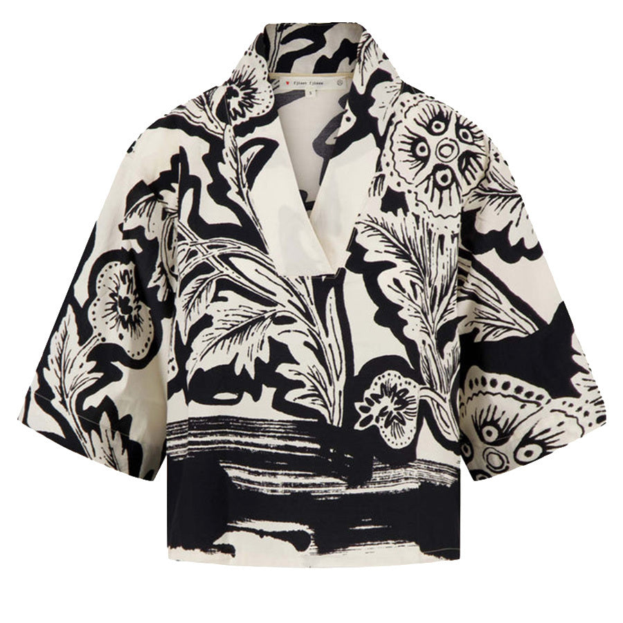 ZUSSS TOP V-HALS WOVEN BORDERPRINT