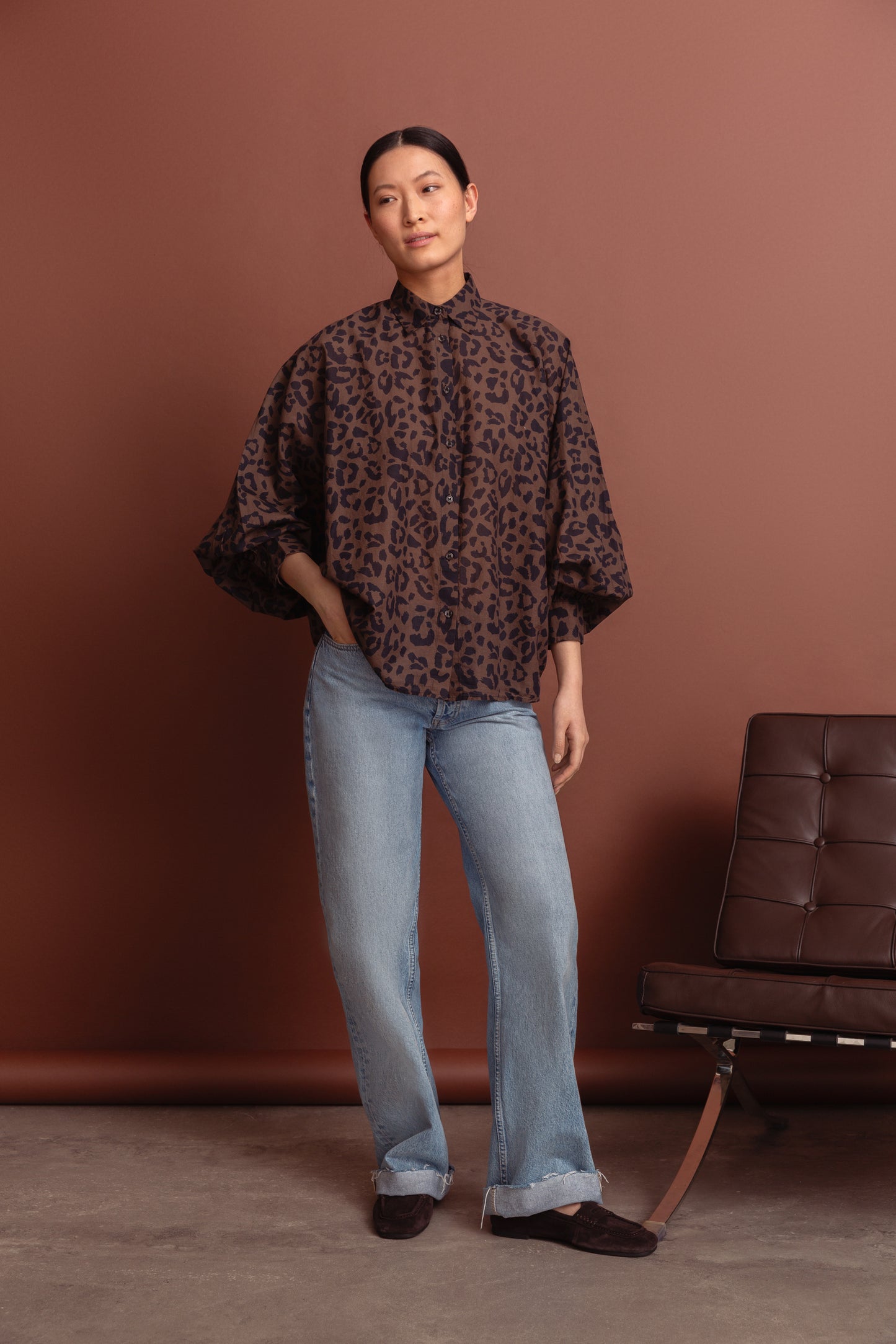 SENSES THE LABEL BLOUSE LEOPART PRINT BROWN