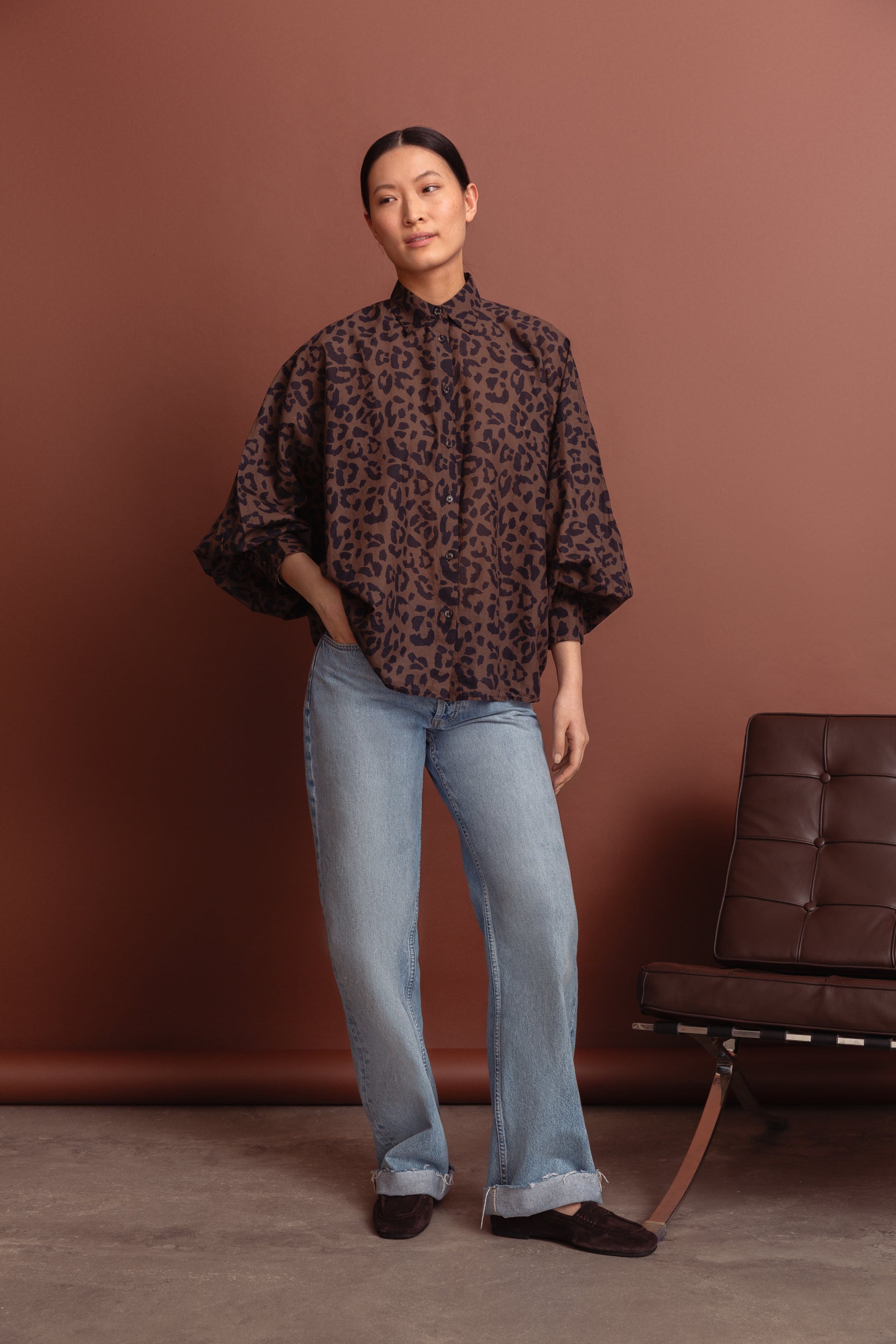 SENSES THE LABEL BLOUSE LEOPART PRINT BROWN