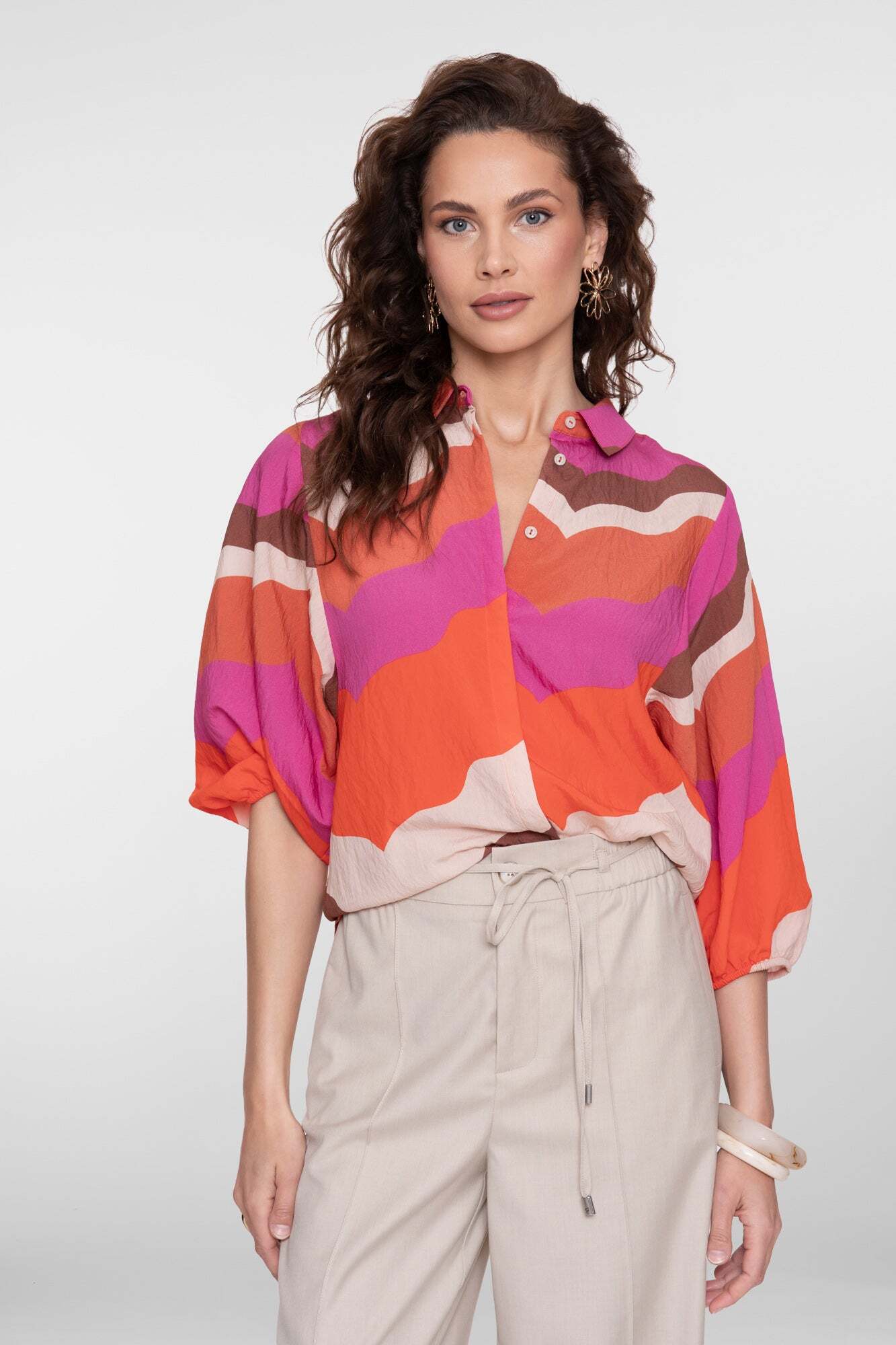 GEISHA BLOUSE WAVE PRINT ECRU