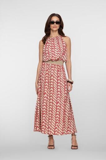 GEISHA ROK MET PRINT CORAL RED/SAND