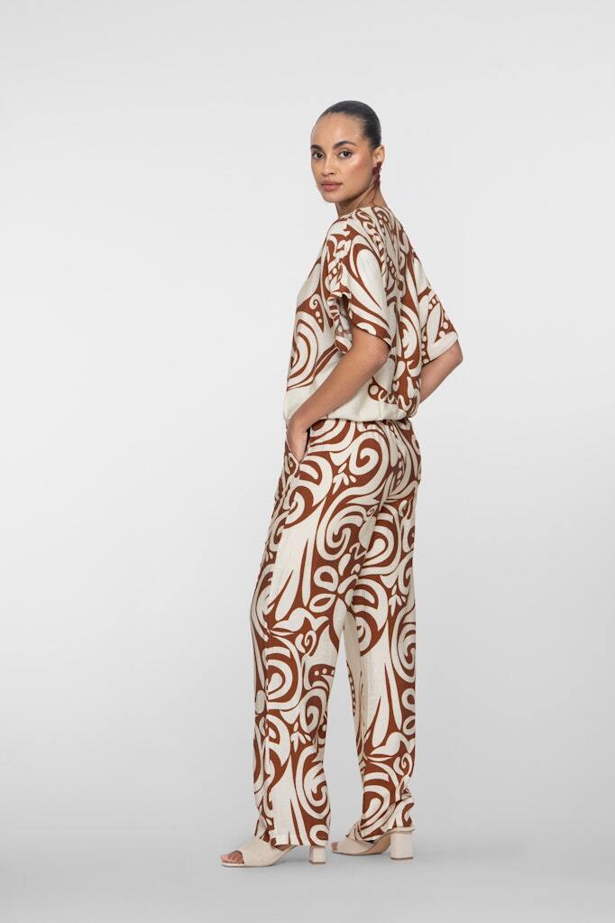GEISHA BROEK MET PRINT ECRU/TABACCO