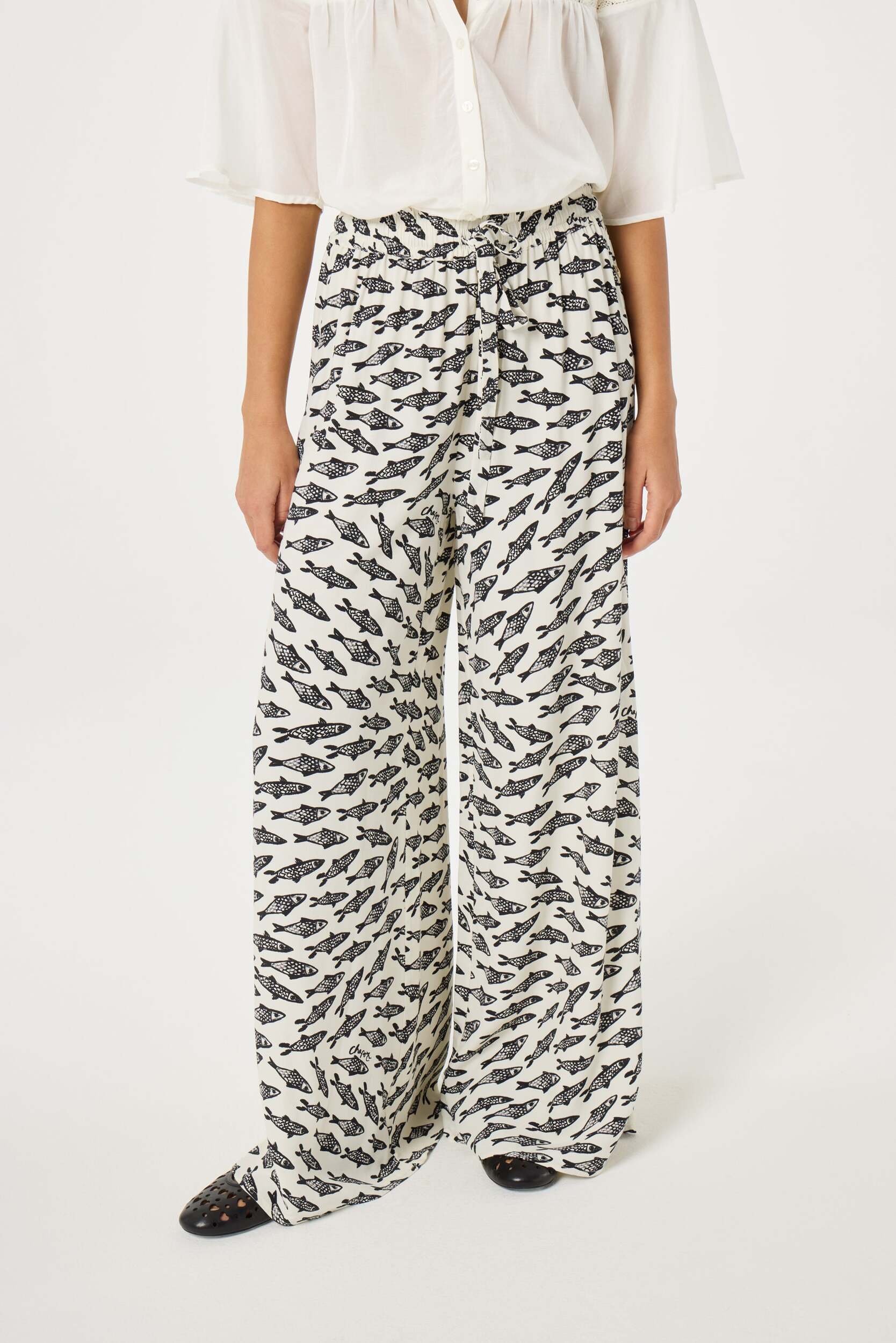 FABIENNE CHAPOT BROEK PALAPA OFF-WHITE/BLACK