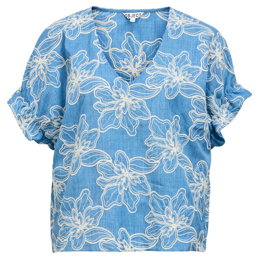 OBJECT TOP DARLING BLUE SHADOW/BIRCH EMBROIDERY