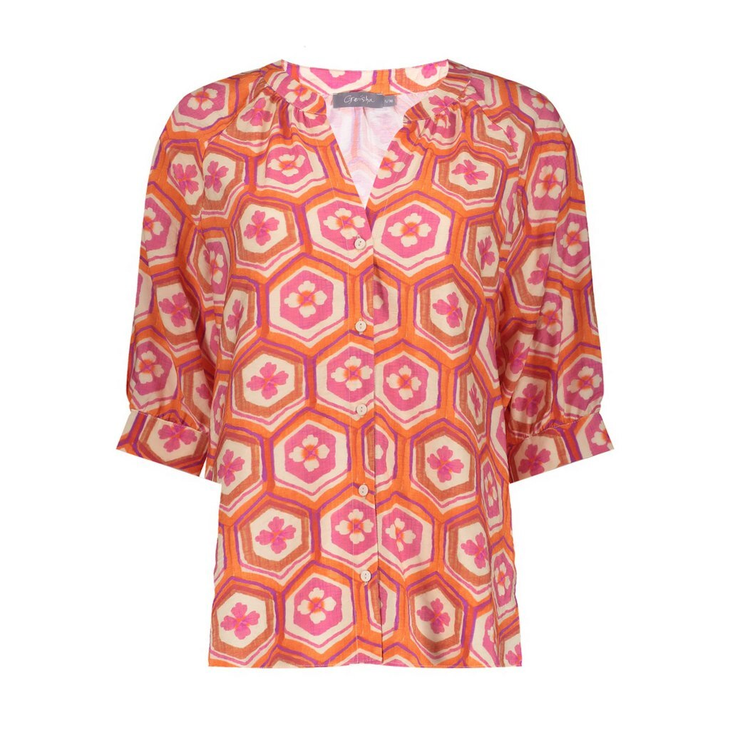 GEISHA BLOUSE FLOWERPRINT ECRU/ORANGE/CASIS