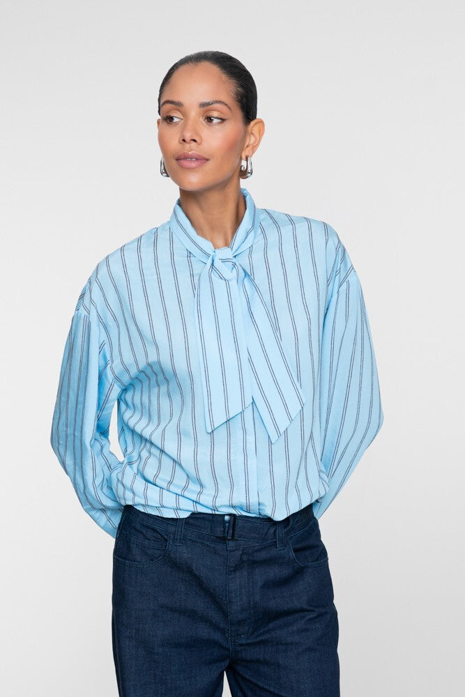 GEISHA BLOUSE MINERAL BLUE/BROWN