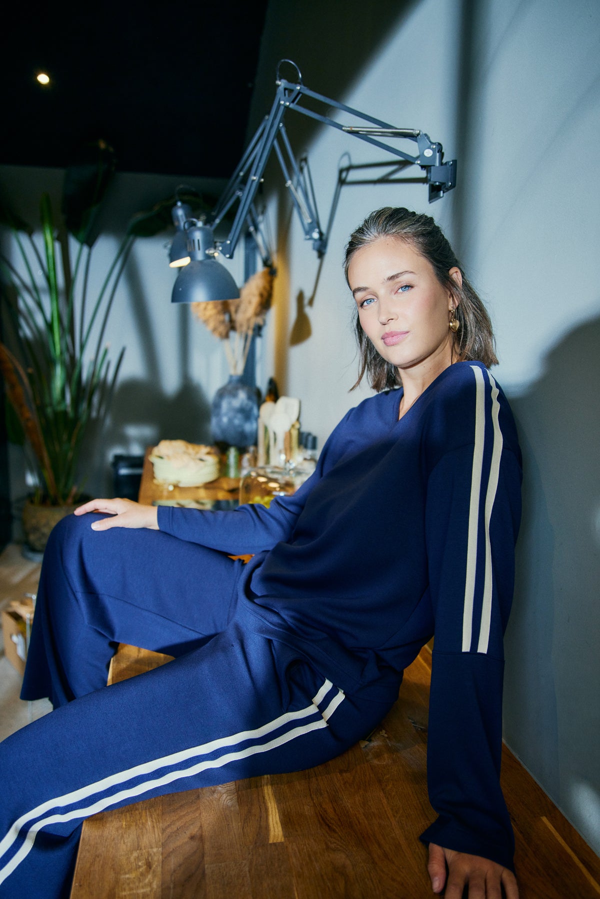 FREEQUENT BROEK LUCINDA NAVY BLAZER/STAR OFF-WHITE