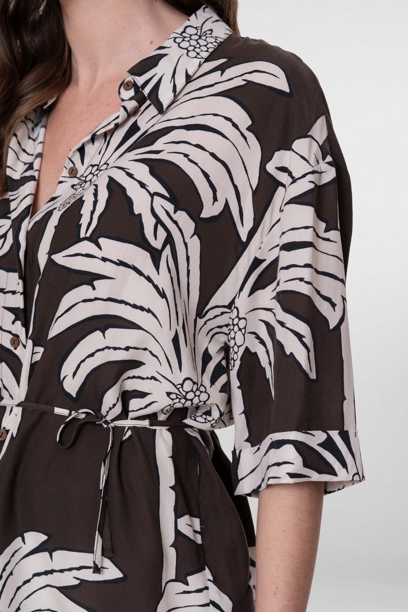 GEISHA BLOUSE MET CEINTUUR BROWN/OFF-WHITE
