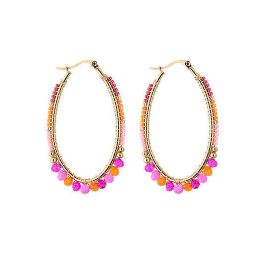 MICHELLE OORBELLEN OVAAL FUCHSIA/ORANGE