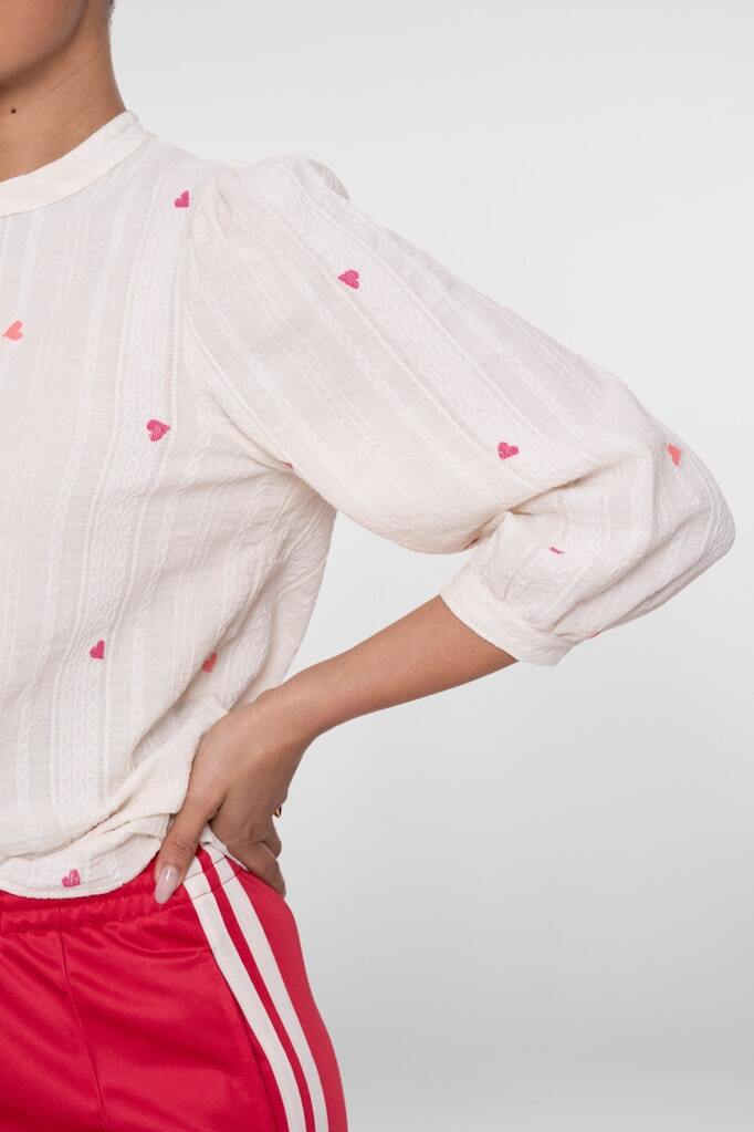 GEISHA BLOUSE HEARTS OFF-WHITE/RED