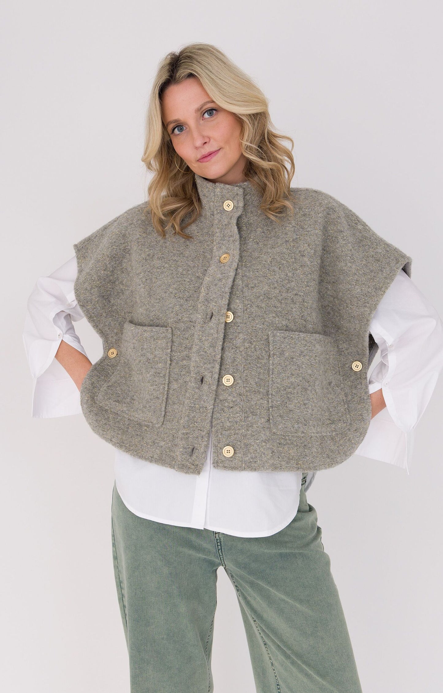 ANNA GILET OVERSIZED FIT MID GREY MELANGE