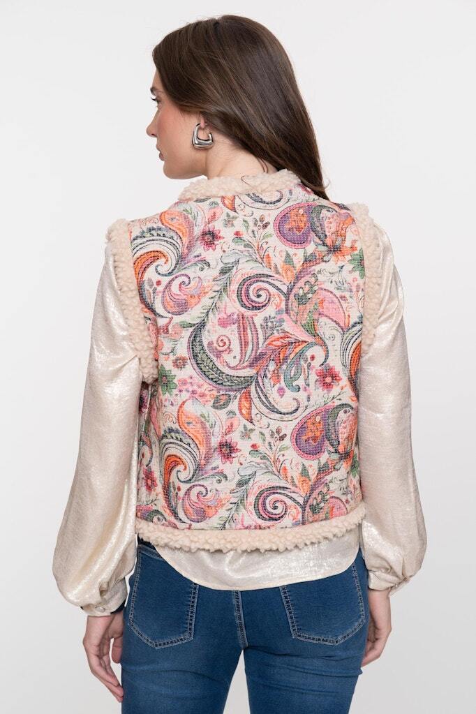 GEISHA GILET TEDDY PRINT BEIGE/SOFT PINK