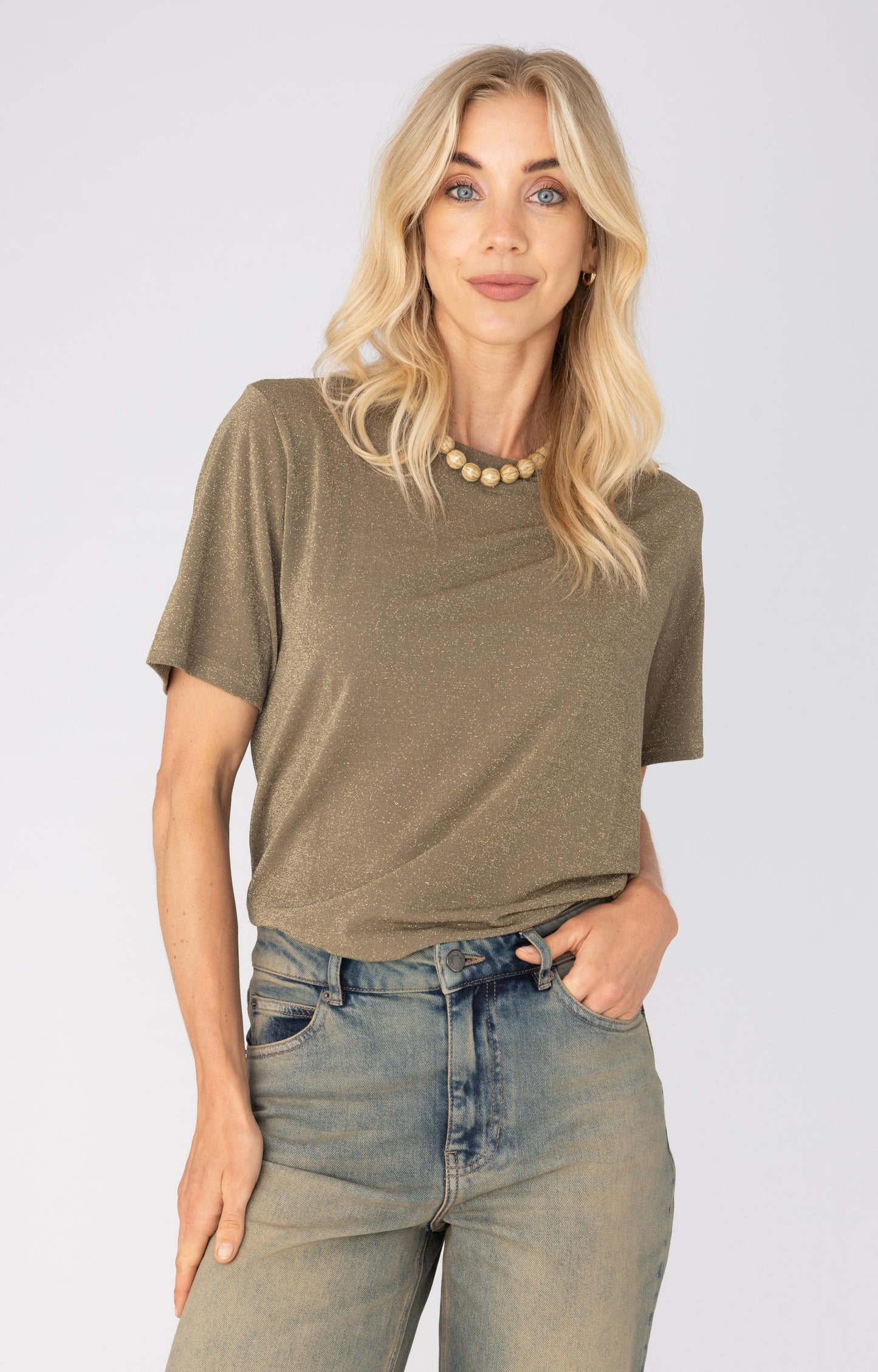 ANNA T-SHIRT GLITTER DARK KAKI