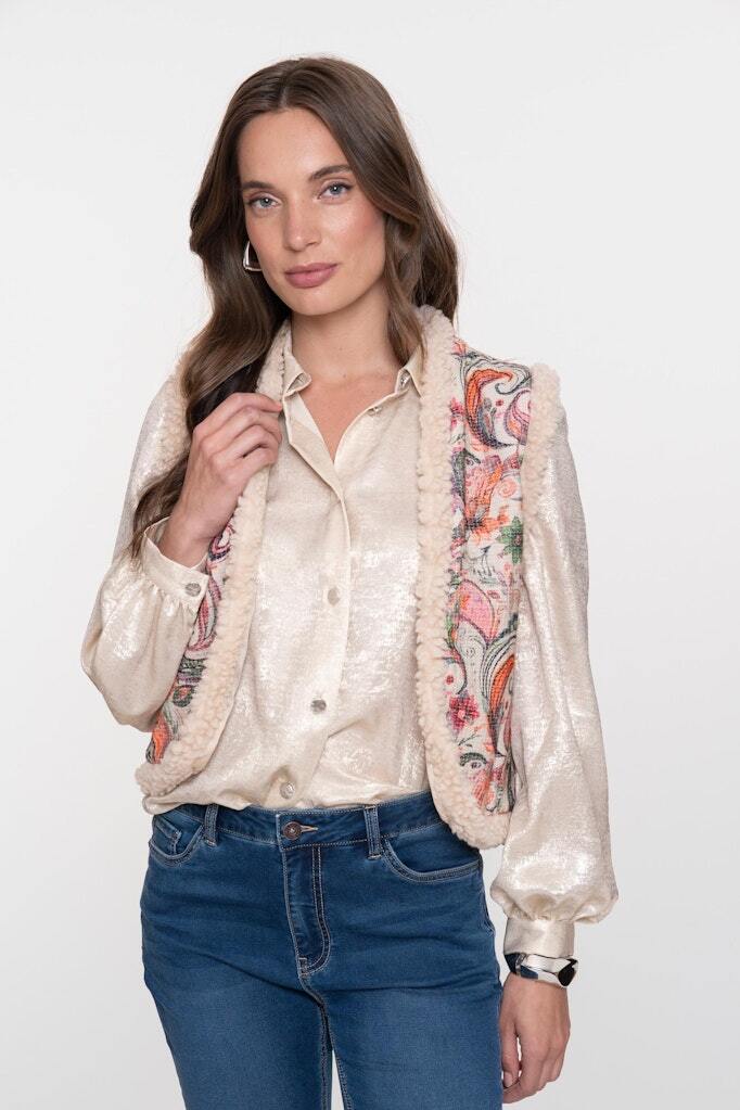 GEISHA GILET TEDDY PRINT BEIGE/SOFT PINK