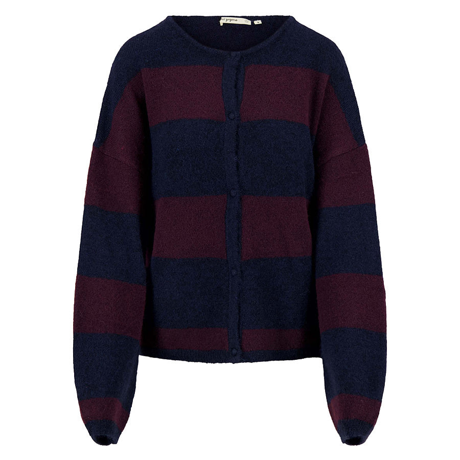 ZUSSS BASIC VESTJE STREEP MET BROCHE DARK NAVY/BURGUNDY