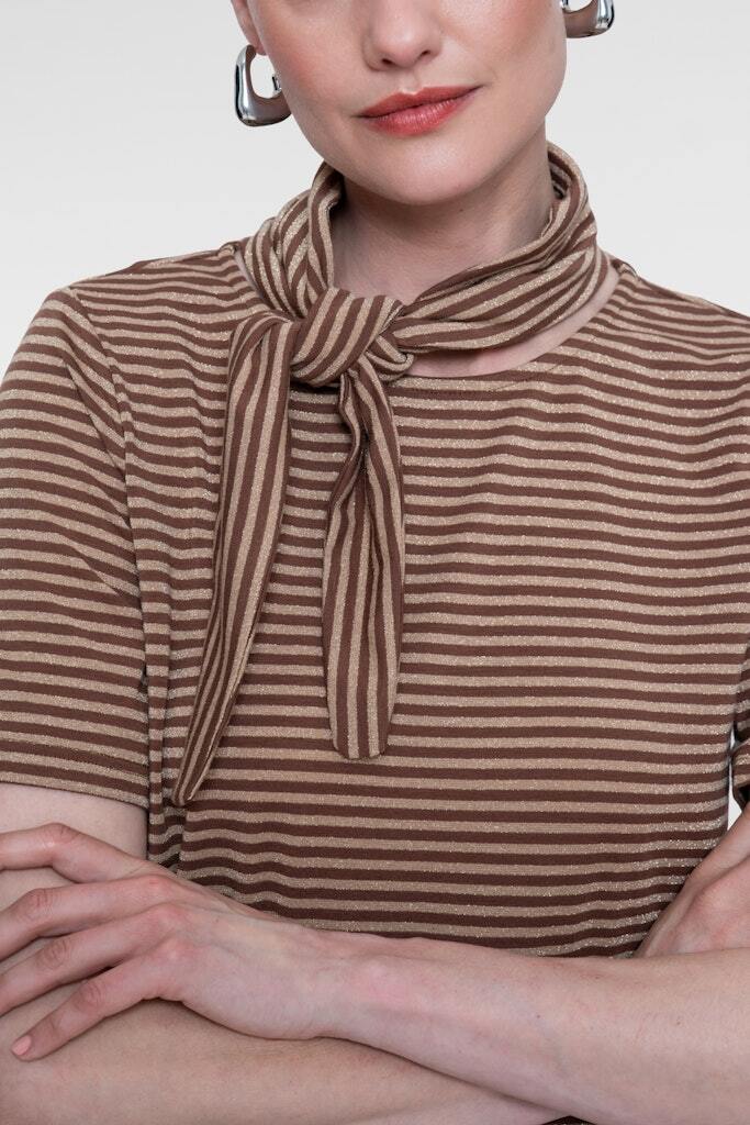 GEISHA T-SHIRT GESTREEPT MET STRIK CAMEL/SAND