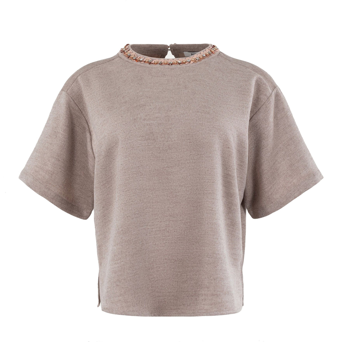 ANNA BLOUSE MET KRAAGDETAIL TAUPE MELANGE 