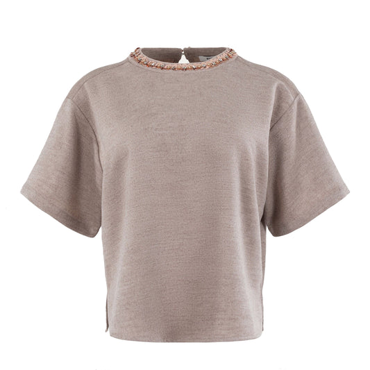 ANNA BLOUSE MET KRAAGDETAIL TAUPE MELANGE 
