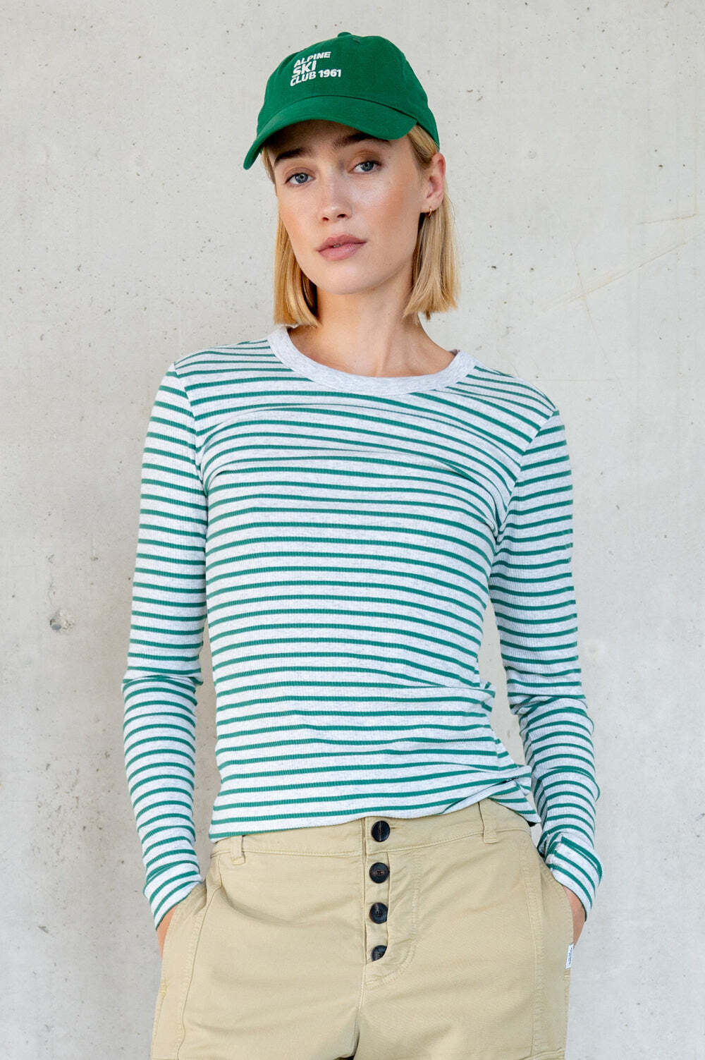 PENN&INK SHIRT STRIPE GREY MELANGE/GREEN
