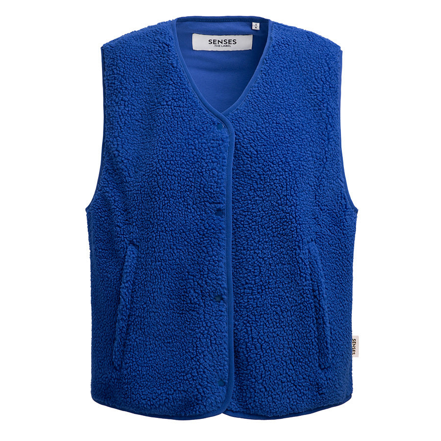 SENSES THE LABEL GILET TEDDY BRIGHT BLUE