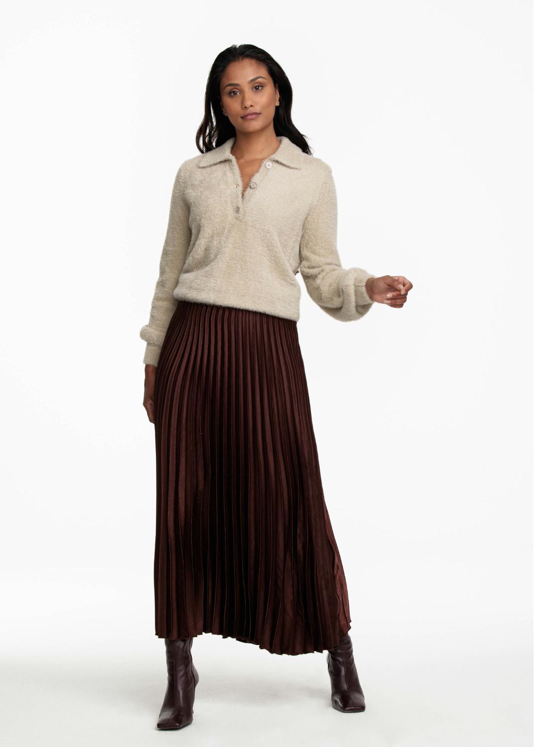 TRAMONTANA ROK SATIN PLISSE EGGPLANT