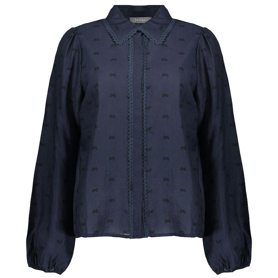 GEISHA BLOUSE LACE DETAILS NAVY