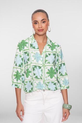GEISHA BLOUSE BLOEMENPRINT GROEN/LICHT BLAUW