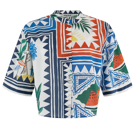 ANNA BLUE BLOUSE COCO OFF-WHITE/DESSIN
