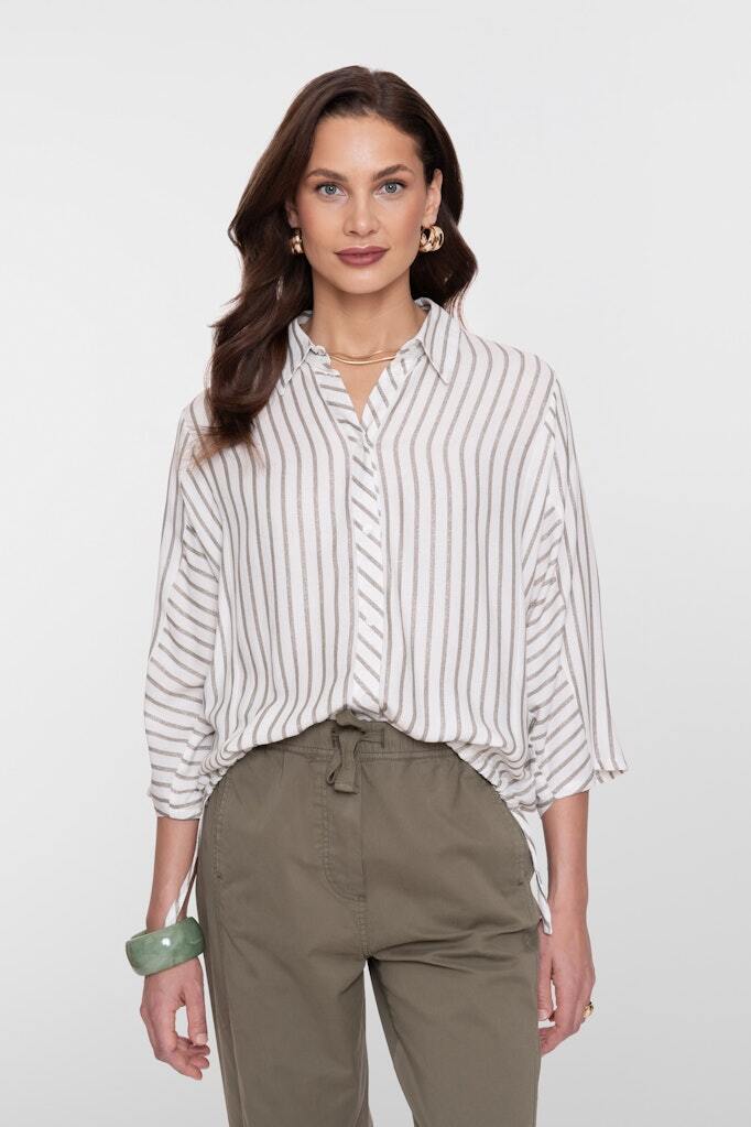 GEISHA BLOUSE MET STREPEN OFF-WHITE/SILVER