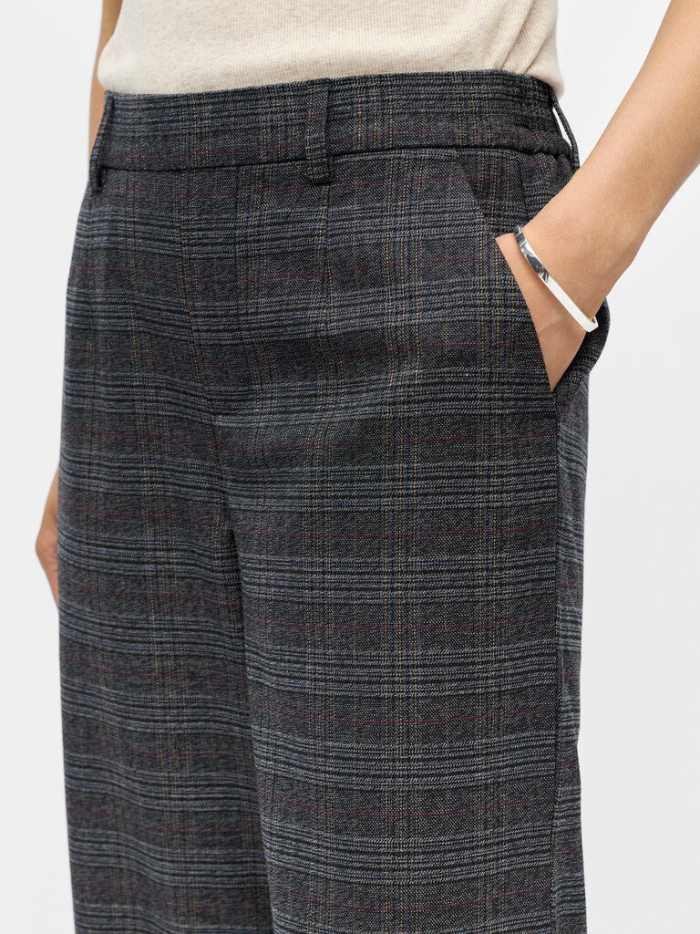 OBJECT BROEK LISA WIDE DARK GREY MELANGE/BLUE/BROWN