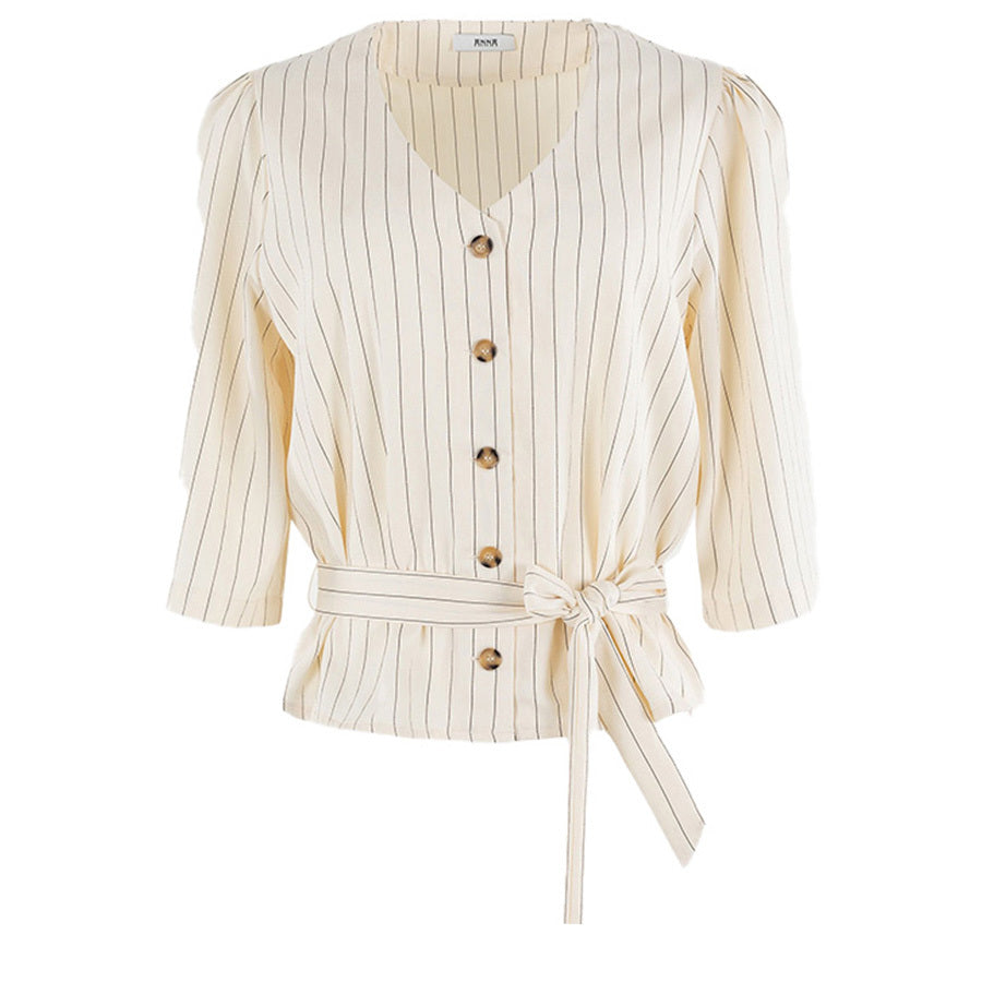 ANNA BLOUSE KRIJTSTREEP CREAM STRIPE