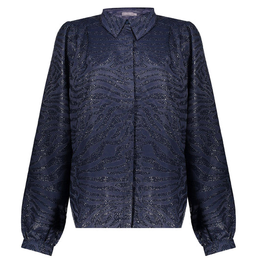 GEISHA BLOUSE GLANZENDE ZEEBRA PRINT BLAUW