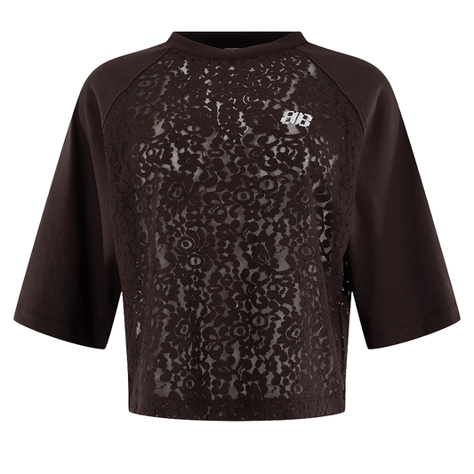 ANNA BLUE T-SHIRT BOXY LACE DARK BROWN