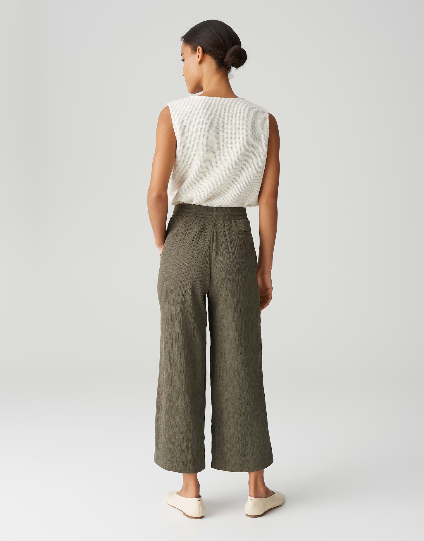 OPUS BROEK MILENI CRINKLE OLIVE LEAF